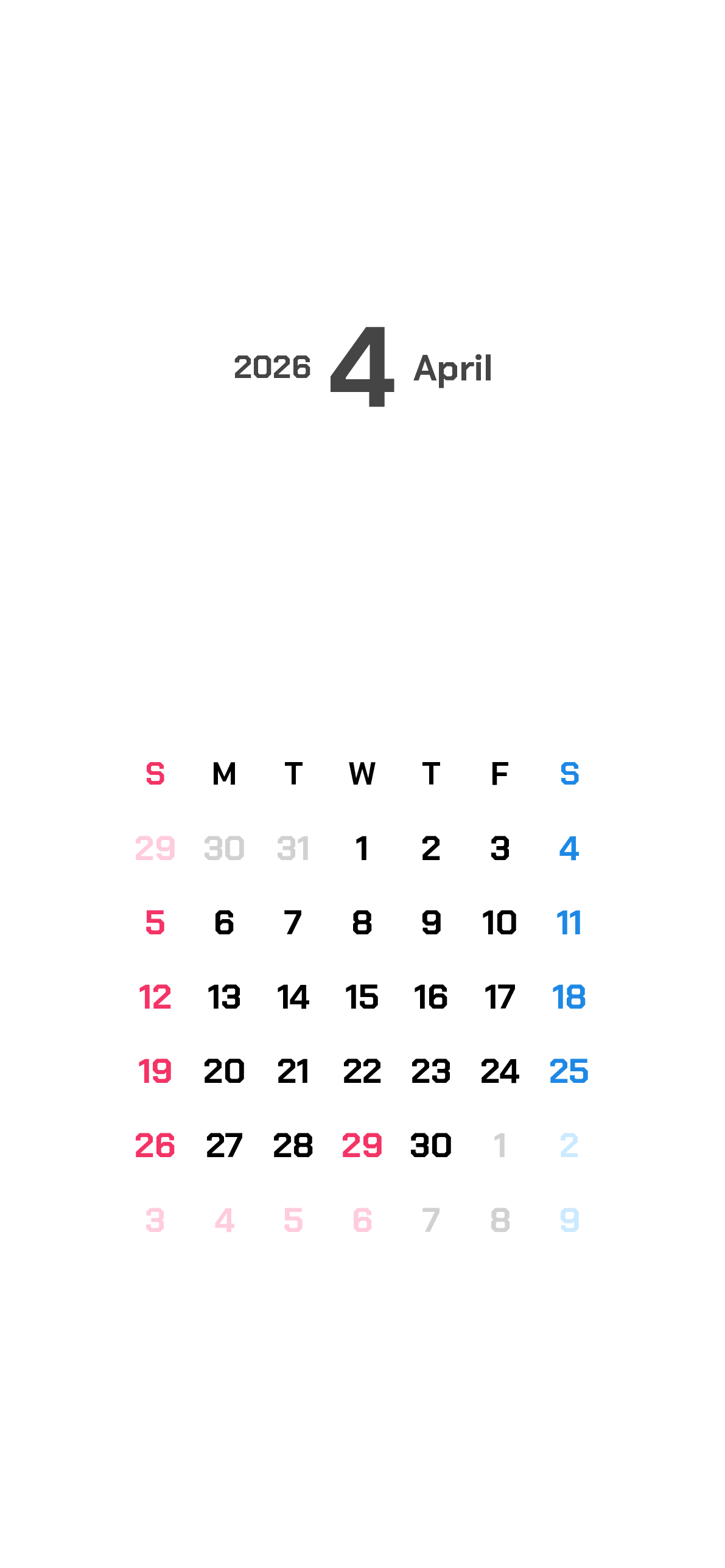 iPhone 12,12 Pro,13,13 Pro, 14, 14 Pro,縦向き,１ヶ月,日曜始まり