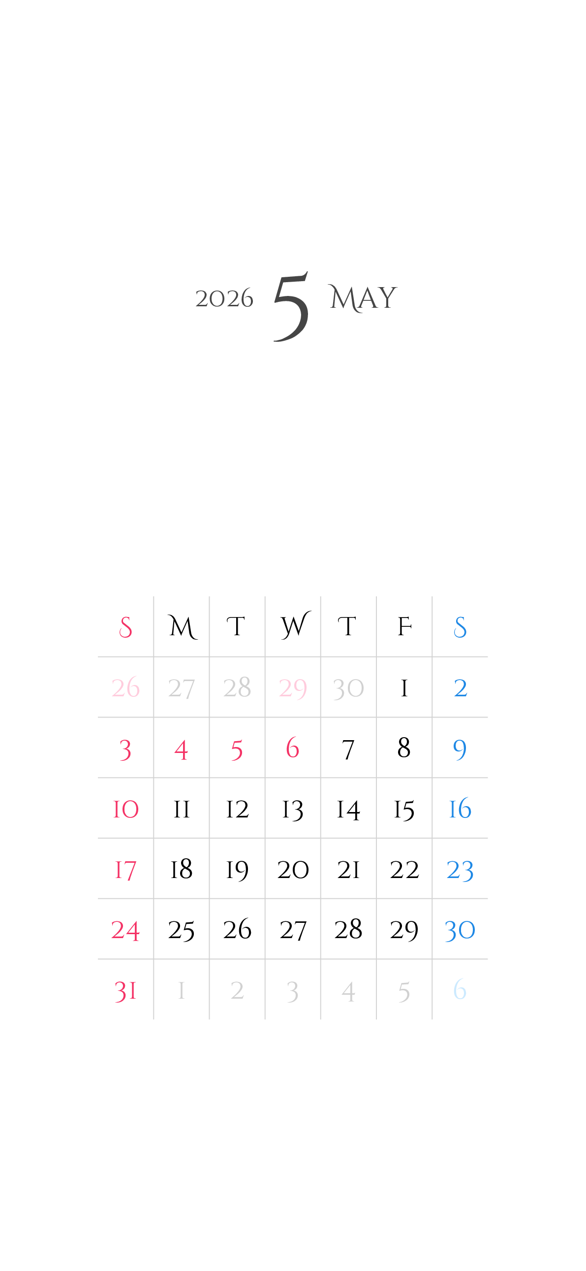 iPhone 15, 15pro, 16,縦向き,１ヶ月,日曜始まり