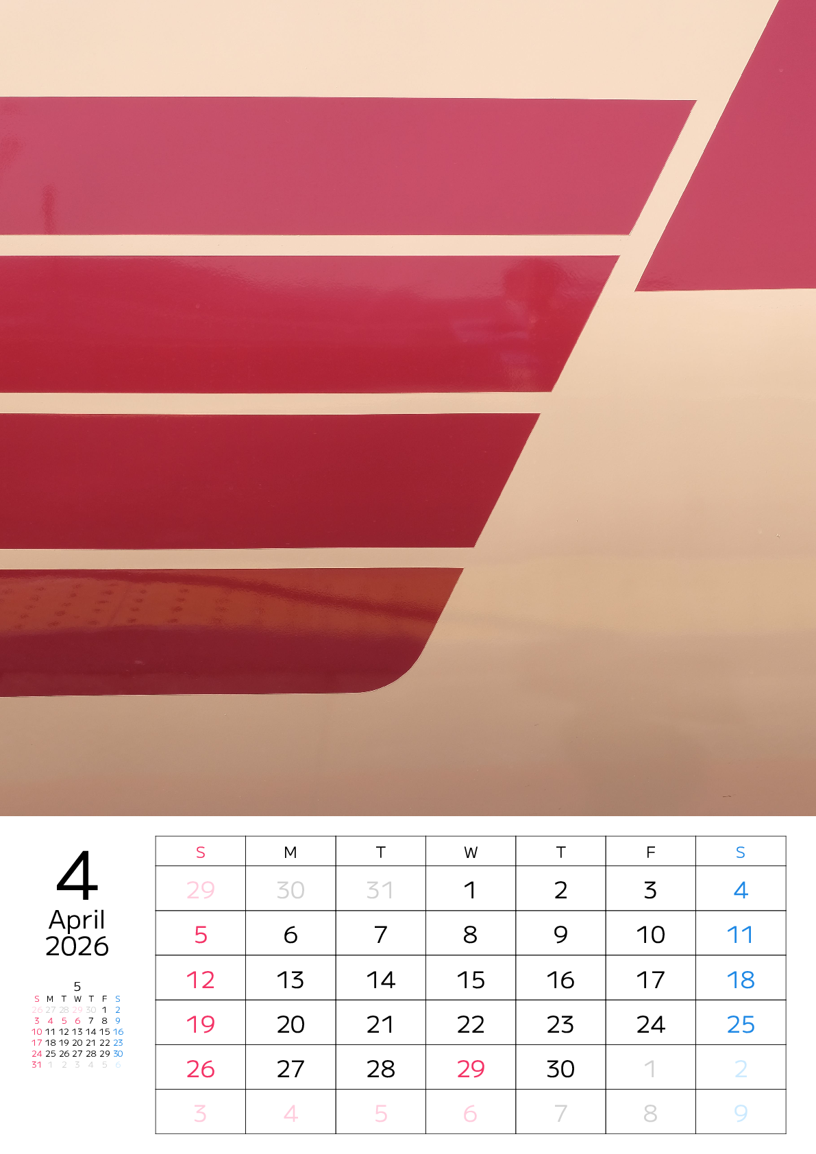 A判（A4,A5）,縦向き,１ヶ月,日曜始まり,写真入り