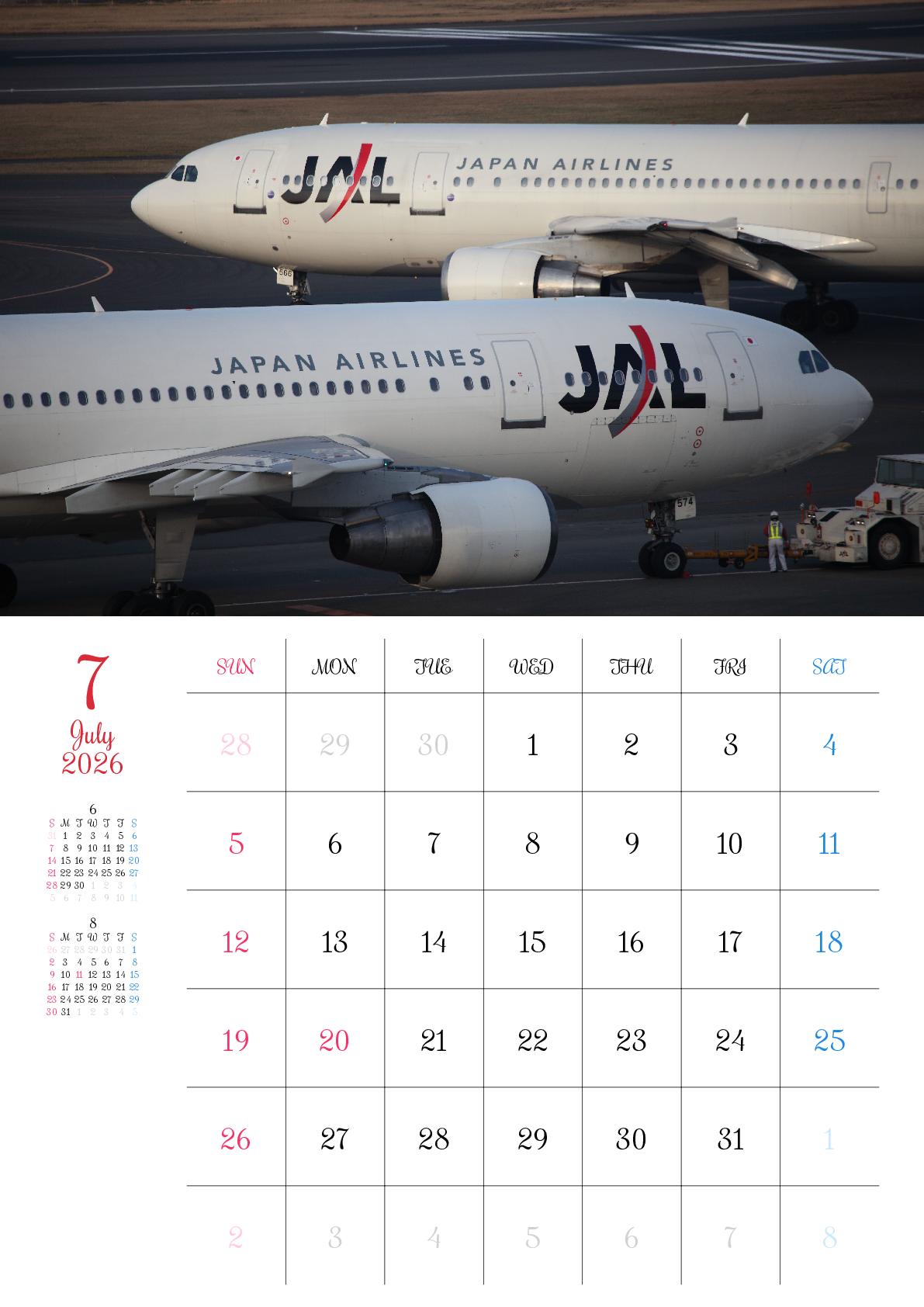 A判（A4,A5）,縦向き,１ヶ月,日曜始まり,写真入り