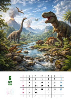 カレンダー No.3 恐竜時代をイメージしたAI生成画像