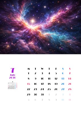 カレンダー No.198 宇宙をイメージしたAI生成画像