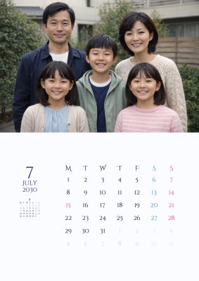カレンダー No.16 家族写真カレンダーをイメージしたAI画像によるカレンダーです。