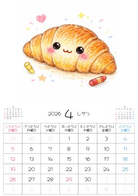 カレンダー No.10 こども向けパンのキャラクター