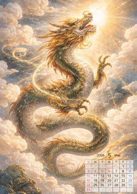 カレンダー No.35 開運、天に昇る龍の絵