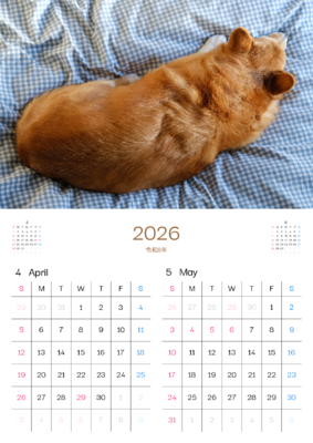 カレンダー No.17 お昼寝中のコーギー。<br>ワンちゃん、ニャンちゃんのカレンダー、お勧めです。