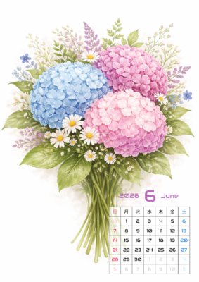 カレンダー No.3 紫陽花のイラスト