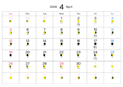 カレンダー No.18 満月・月齢・月相・朔望月カレンダーです。  毎日の月の満ち欠けがわかります。