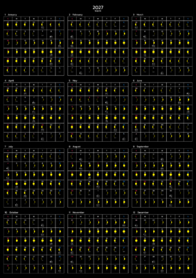 カレンダー No.3 満月・月齢・月相・朔望月の１年間カレンダーです。<br>  毎日の月の満ち欠けがわかります。<br>  お好きな月始まりにできます。<br>  このカレンダーは作成に数十秒の時間を要します。