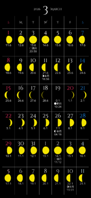 カレンダー No.10 満月・月齢・月相・朔望月カレンダーです。<br>  毎日の月の満ち欠けがわかります。<br>  スマホ壁紙用