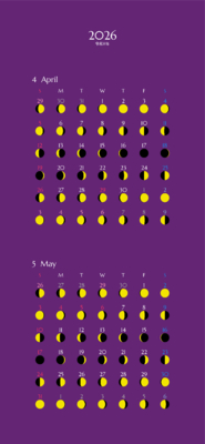 カレンダー No.2 満月・月齢・月相・朔望月カレンダーです。<br>  毎日の月の満ち欠けがわかります。<br>  スマホ壁紙用