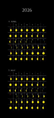カレンダー No.1 満月・月齢・月相・朔望月カレンダーです。<br>  毎日の月の満ち欠けがわかります。<br>  スマホ壁紙用