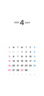 カレンダー No.25 シンプルな、スマホ壁紙用です。