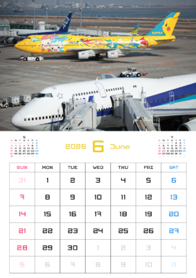 カレンダー No.8 Boeing 747、全日空、ANA。  ポケモンジェット。